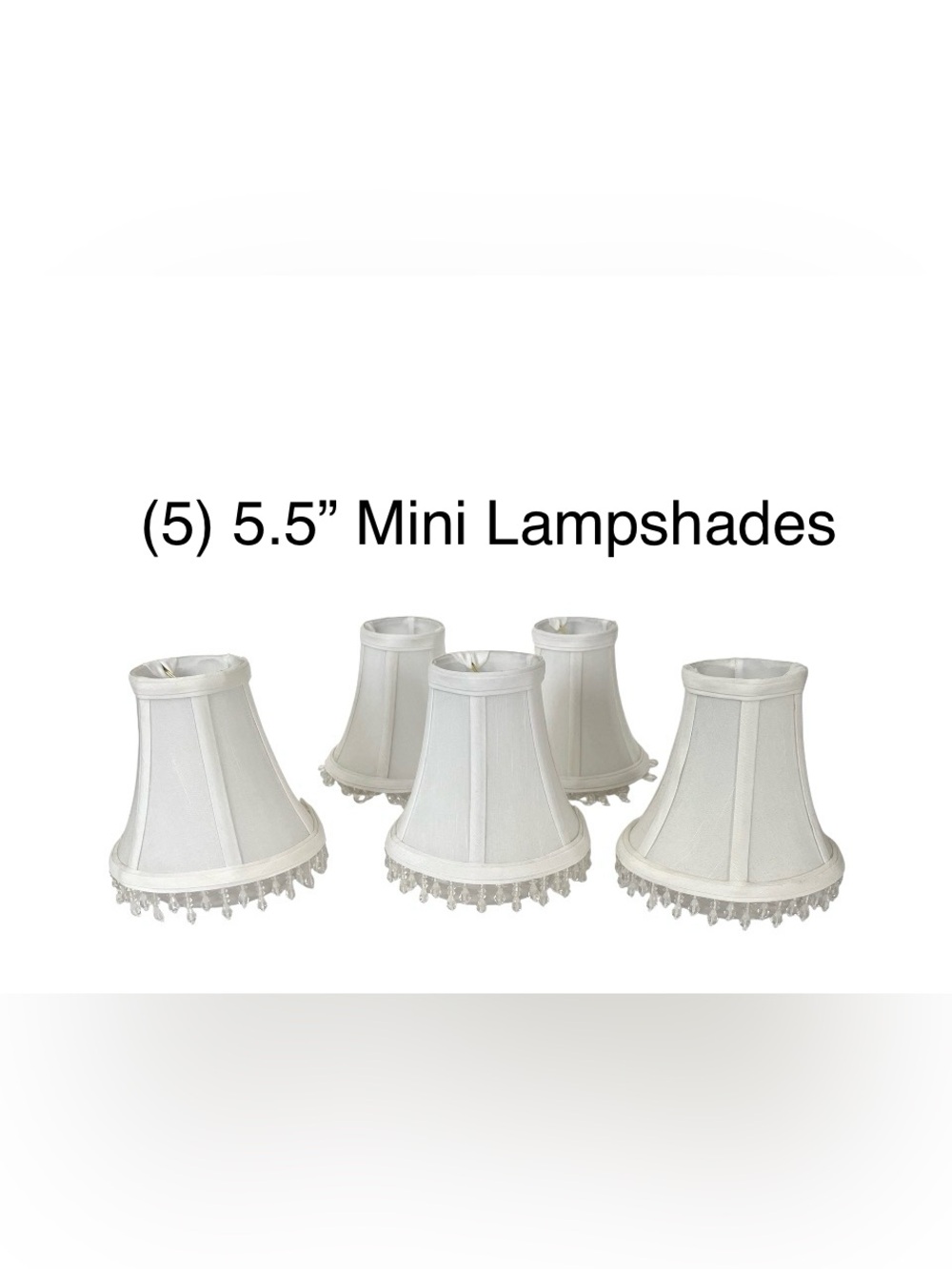 Set of (5) White & Clear Beaded Trim Mini Lampshades (5.5” H)